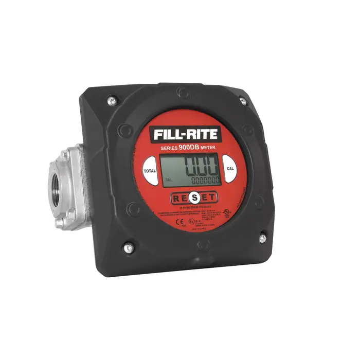 Medidor digital Fill Rite, mod. 900CD, en aluminio-polipropileno, 6-40 GPM, 50 PSI máx., puertos 1