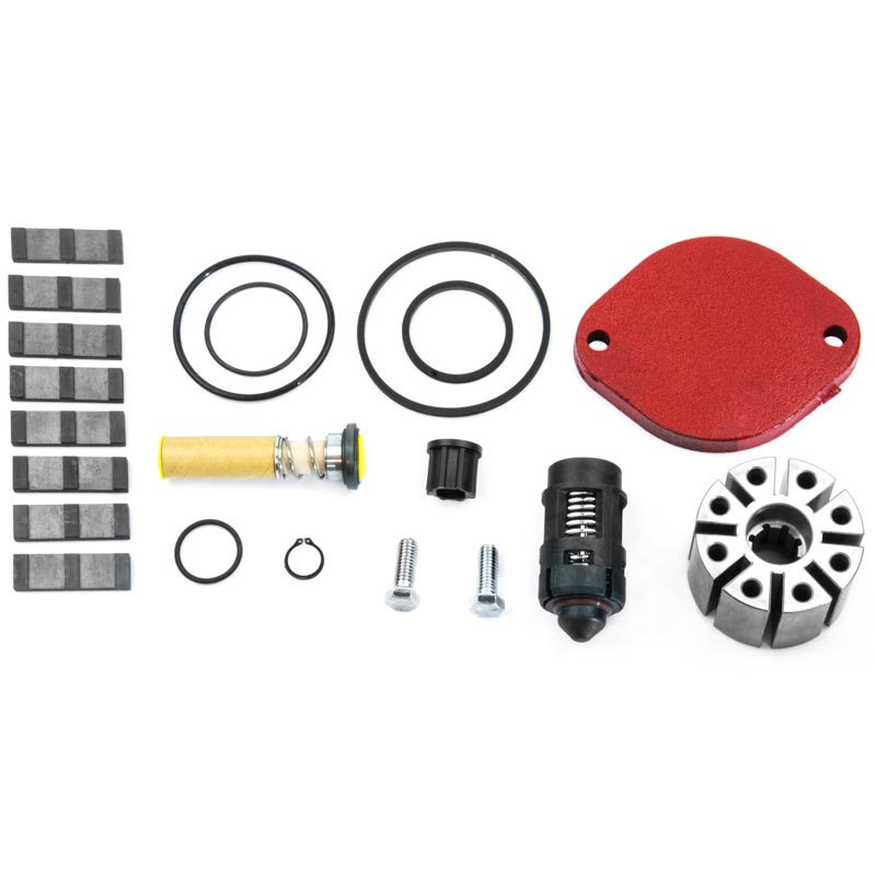 Kit reparación bomba FR300. Incluye empaques, paletas de carbón, rotor, tapa, válv. bypass y sello mecánico (Kit700SL).